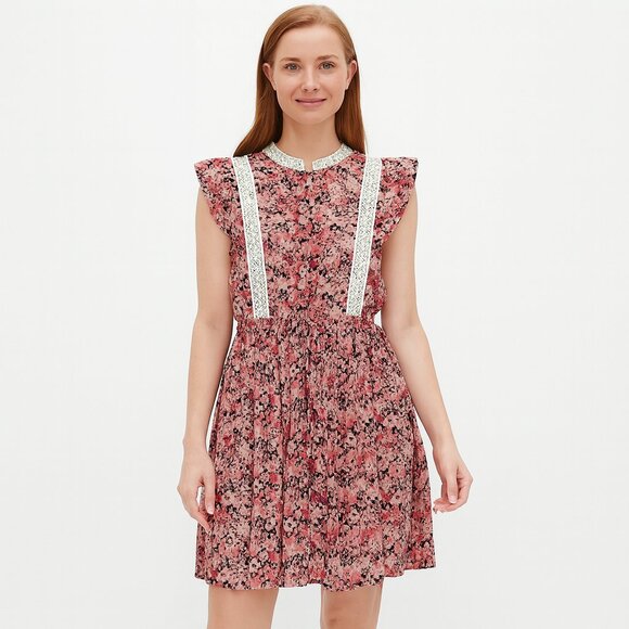 Free People FP One Babydoll Mini Dress Floral Pink Lace Size Small - Picture 1 of 8